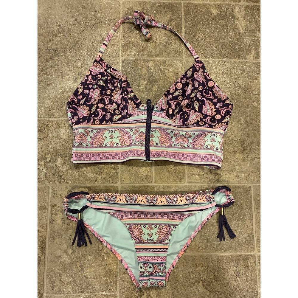 VictoriaS Secret zip long thick band Waist top Flirt bikini crop top swim Medium